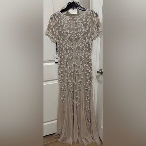 Adrianna Papell Taupe and Silver Embellished Wedding Dress